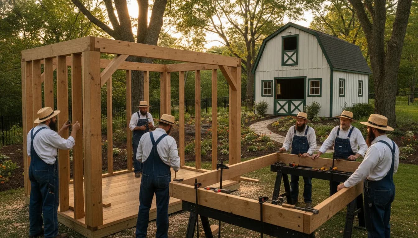 Custom wooden storage shed built by Legacy Structures in a Hudson Falls backyard