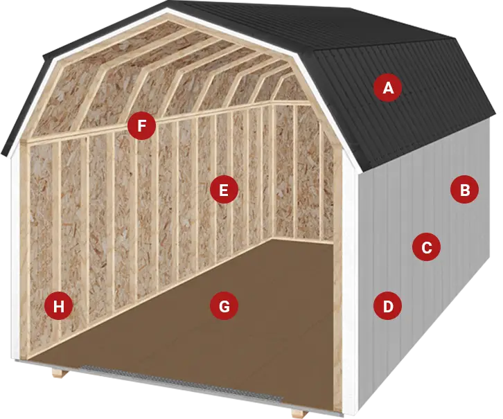 Diagram showing the quality construction materials used in Legacy Structures sheds and barns