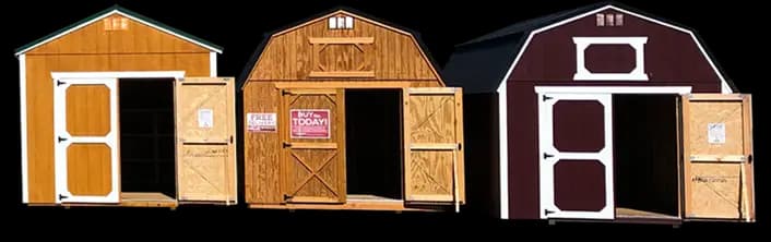 Current inventory of storage sheds and barns for sale at Legacy Structures