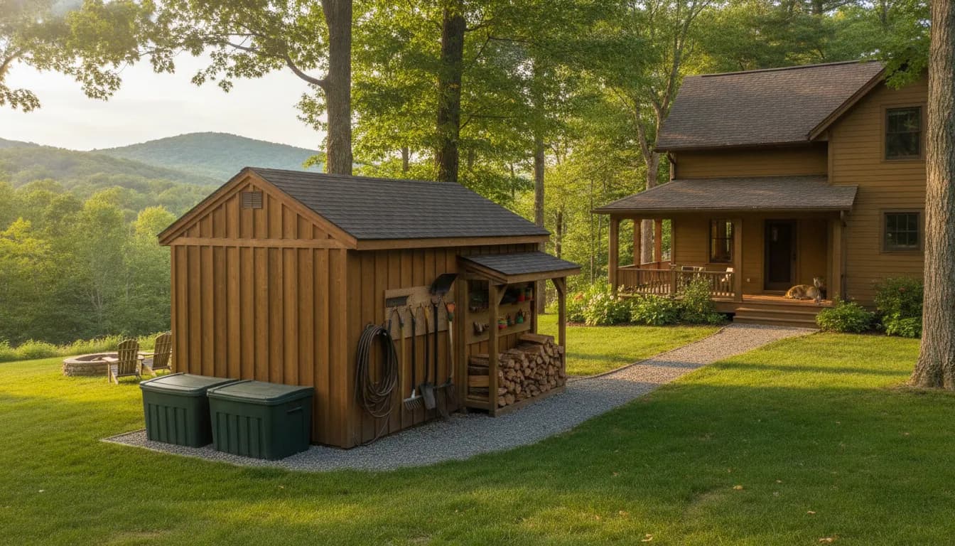 Storage shed in an Upstate New York backyard