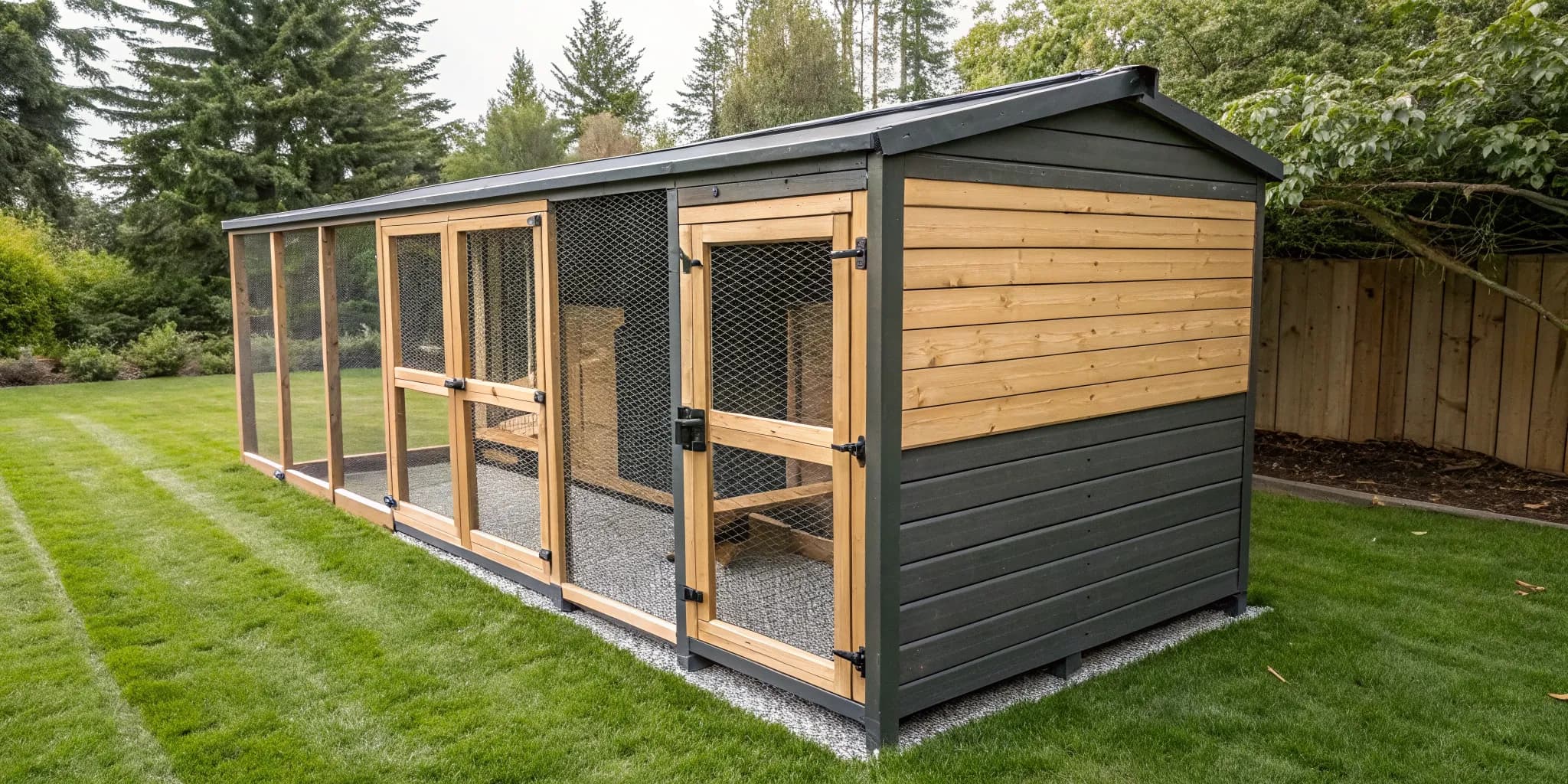 Predator proof chicken tractor with a sturdy frame and secure hardware cloth.