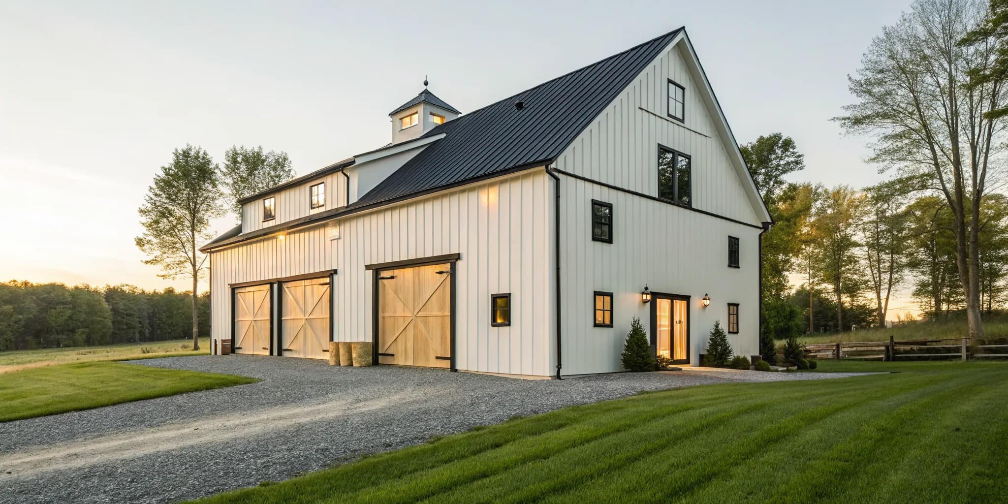 A stylish white lofted barn with a gambrel roof, a durable solution for backyard storage.